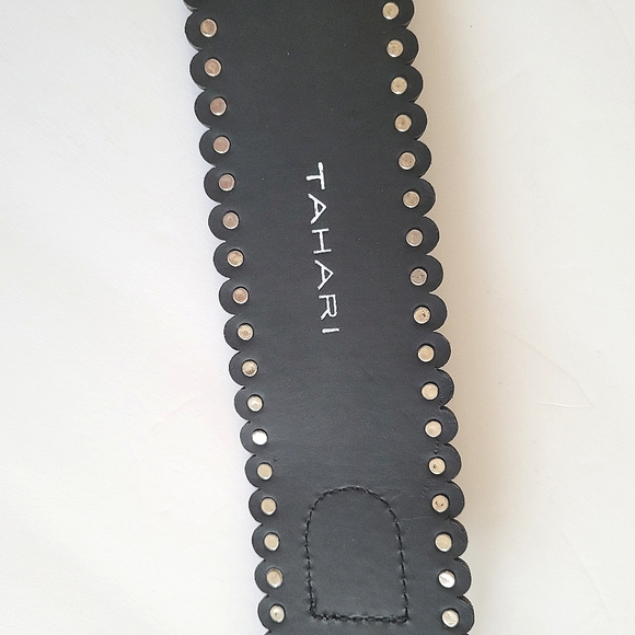 TAHARI Scallop Hem Stud Black & Silver Stud Accent Belt - Picture 9 of 10